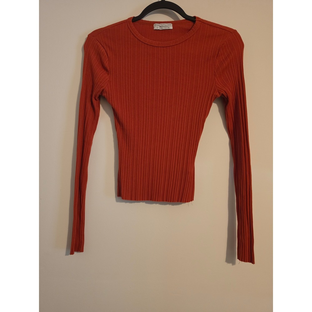 Urban Outfitters Top Womens S Orange Cotton Ribbed Long Sleeve Basic Minimalist
